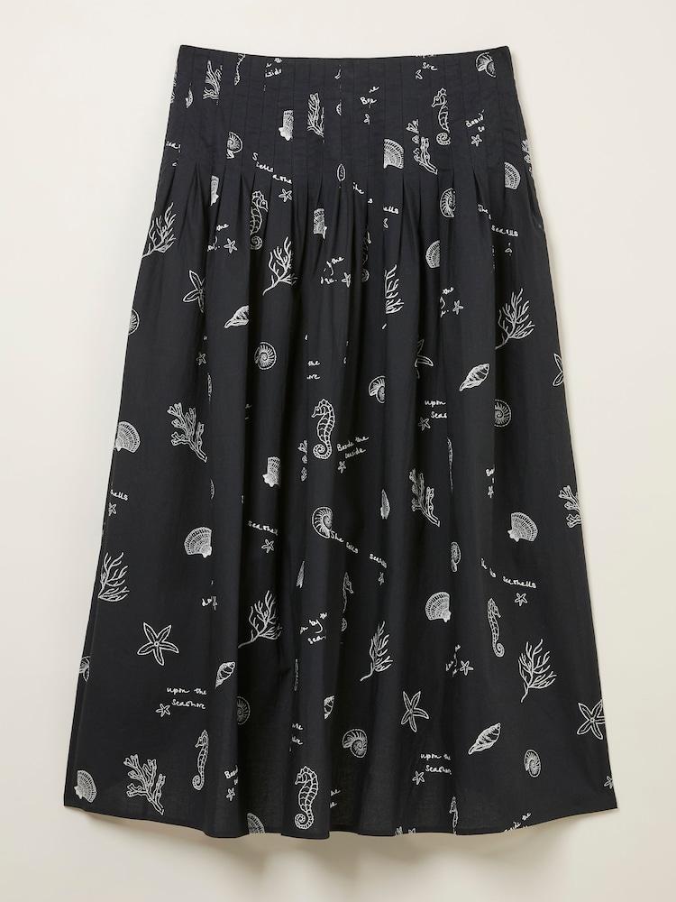 fat face Black Pip Printed Midi Skirt