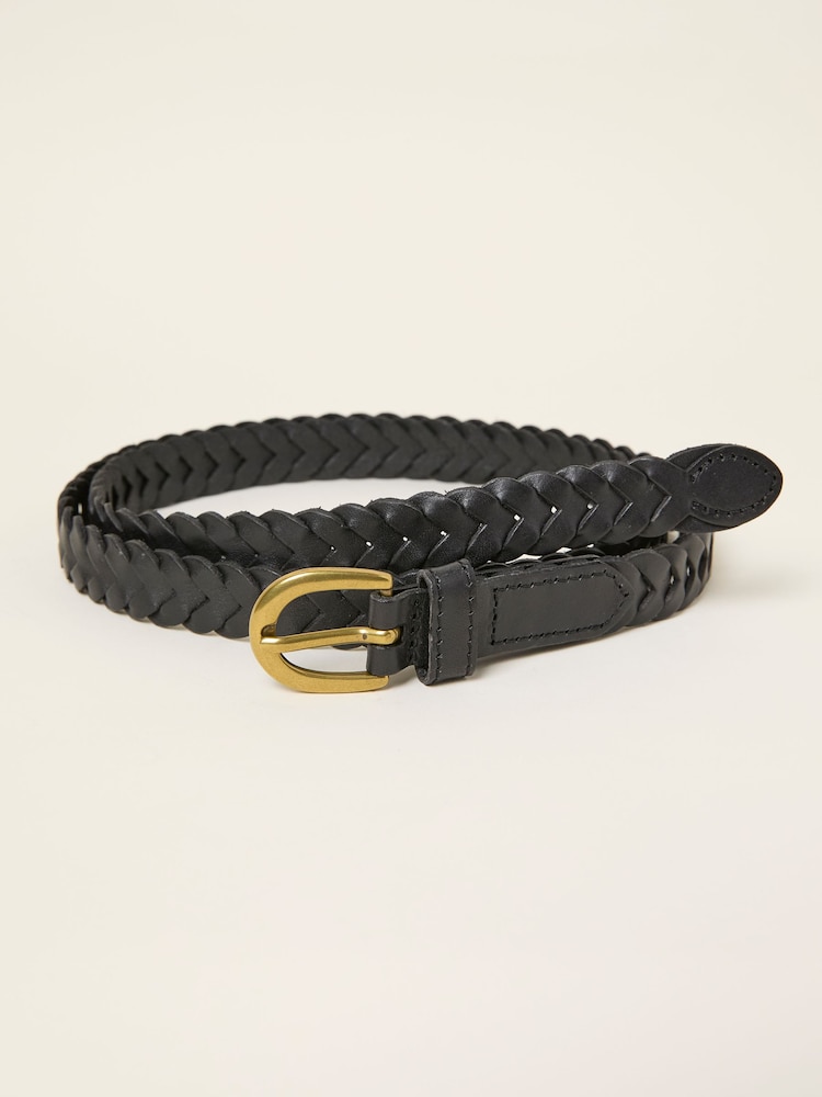 Fat Face Black Plait Leather Belt