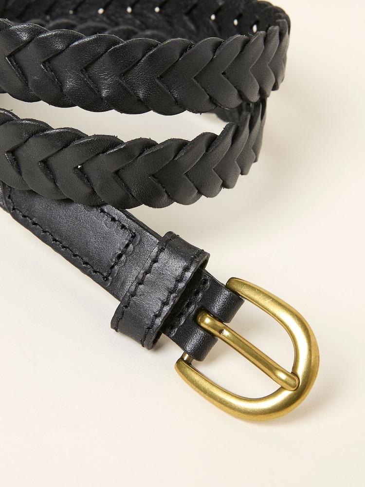 fat face Black Plait Leather Belt