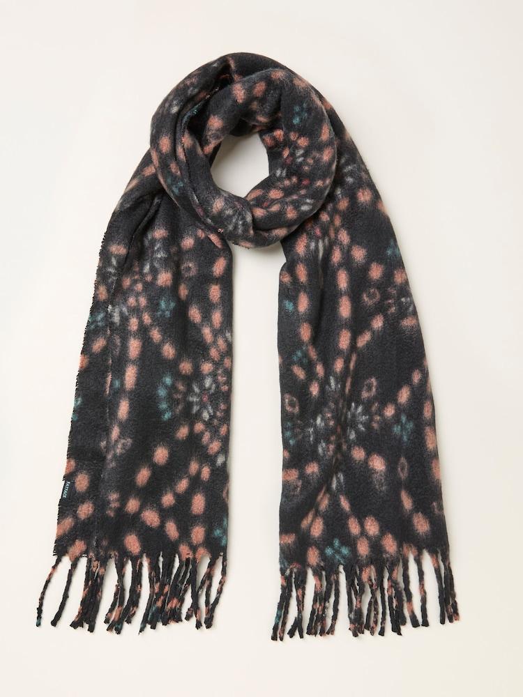 Fat Face Black Printed Midweight Scarf