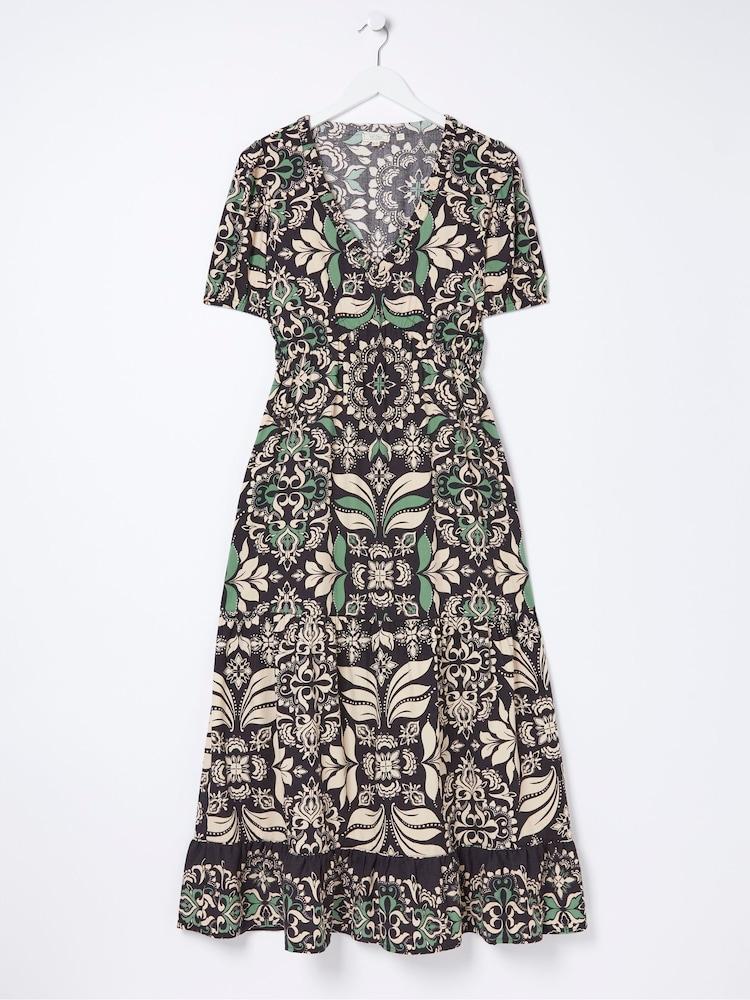 fat face Black Priya Mosaic Leaf Midi Dress