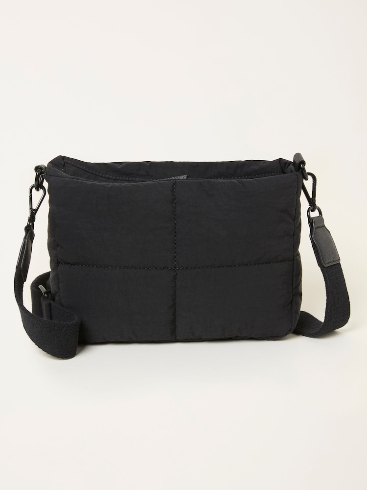 Fat Face Black Quilted Nylon Crossbody Bag