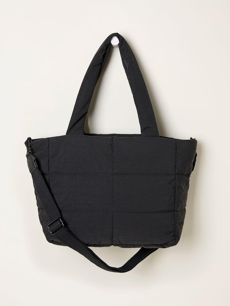 Fat Face Black Quilted Nylon Tote Bag