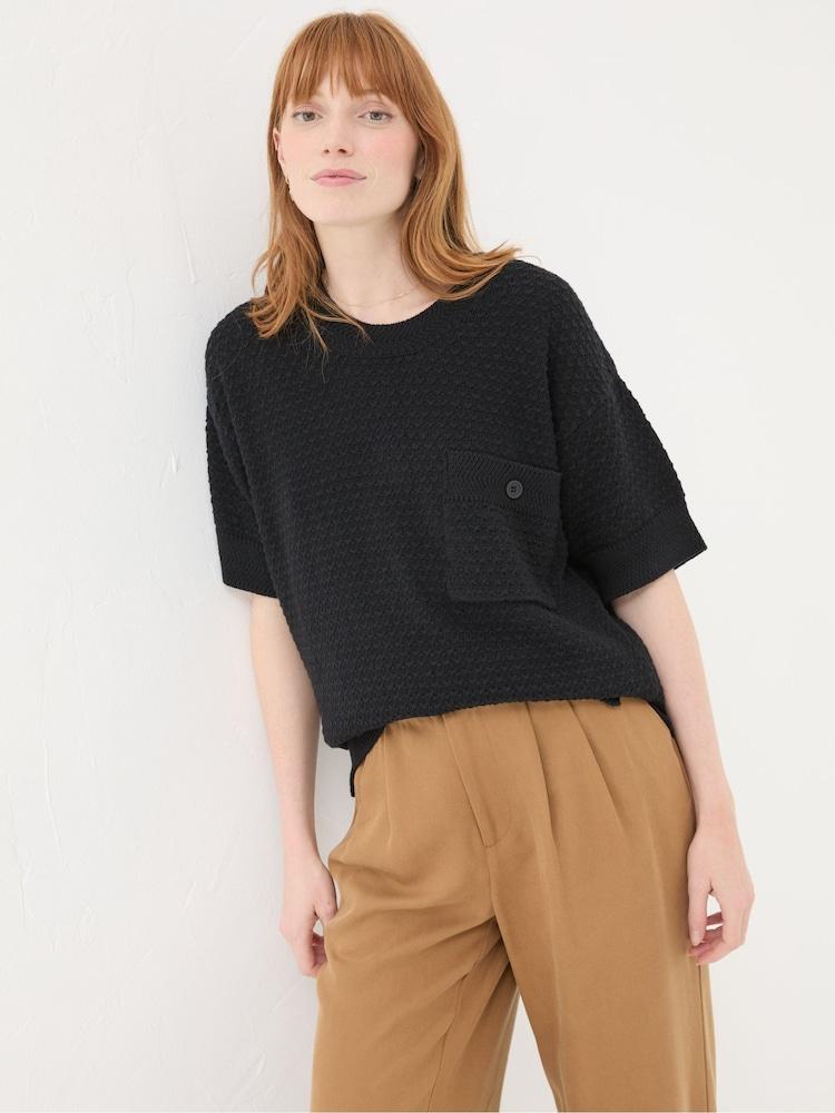 Fat Face Black Sania Textured T-Shirt