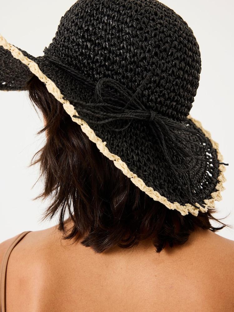 Fat Face Black Scalloped Edge Straw Hat