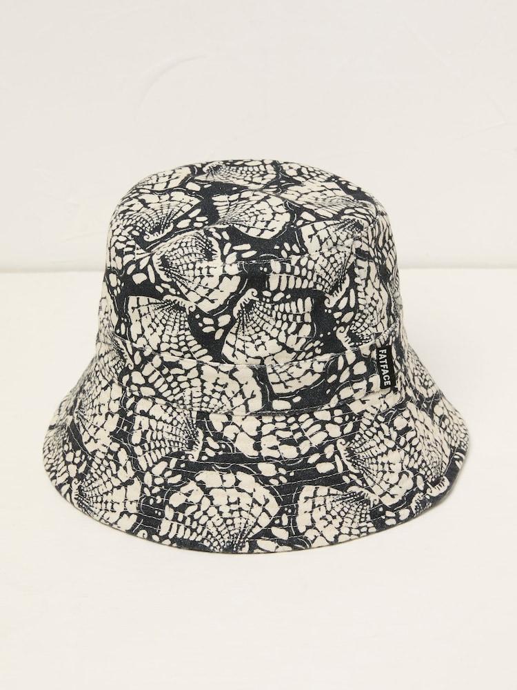 Fat Face Black Shell Printed Bucket 100% Cotton Hat