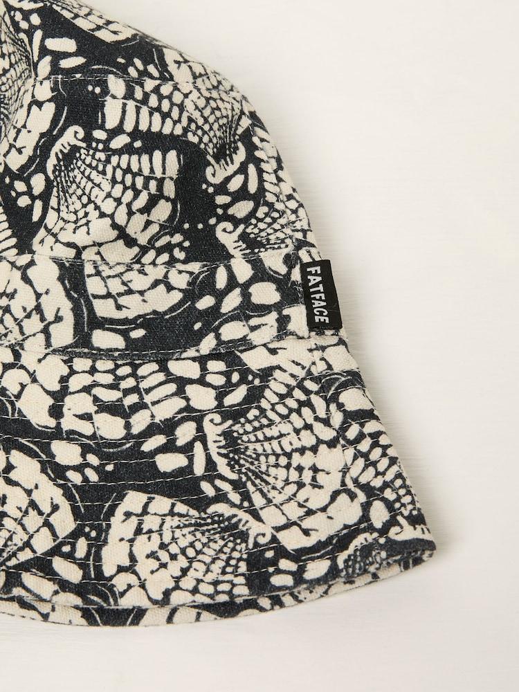 Fat Face Black Shell Printed Bucket 100% Cotton Hat