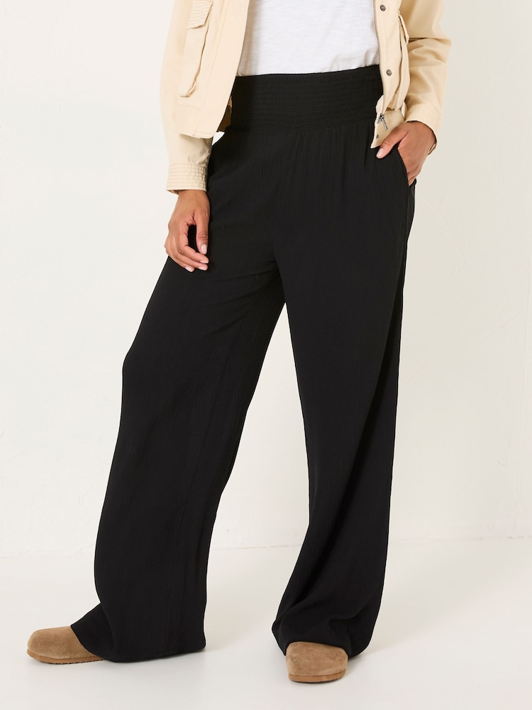 Fat Face Black Shirred Palazzo Wide Leg Trousers