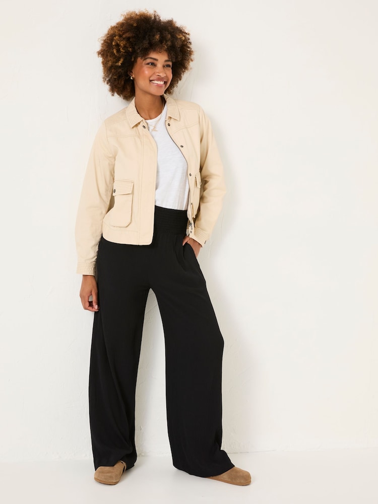 Fat Face Black Shirred Palazzo Wide Leg Trousers