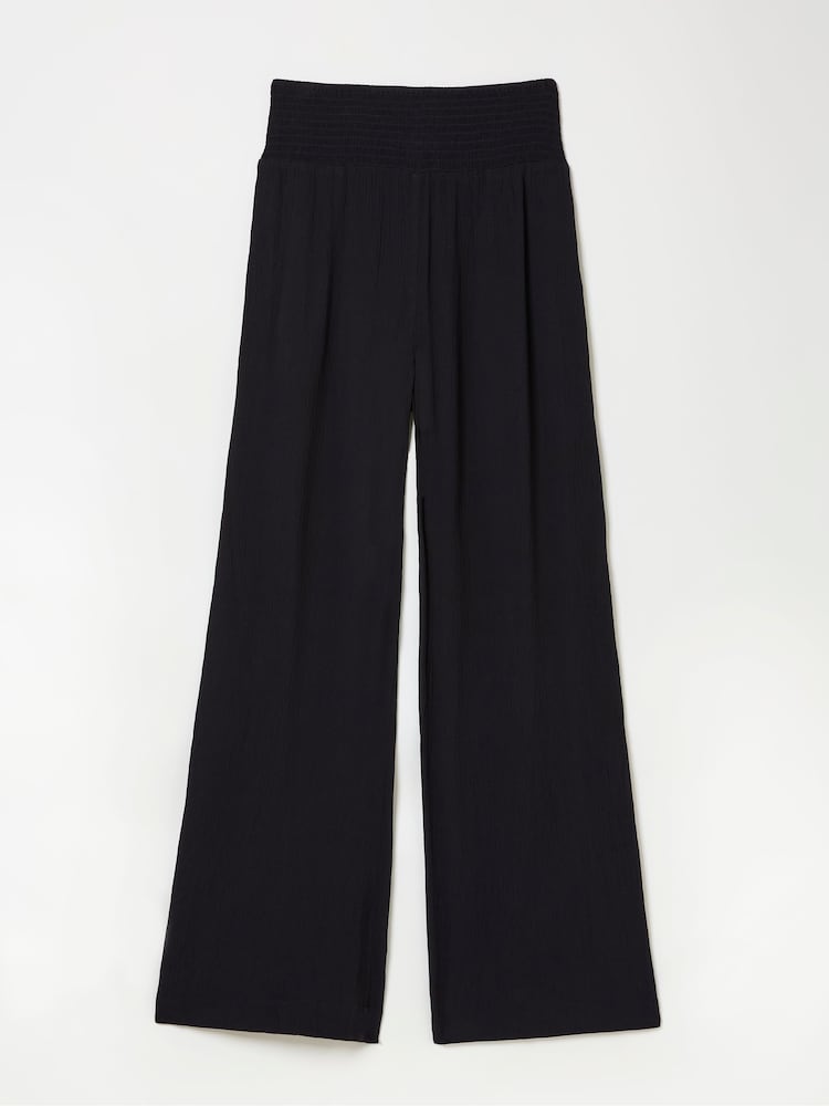 fat face Black Shirred Palazzo Wide Leg Trousers