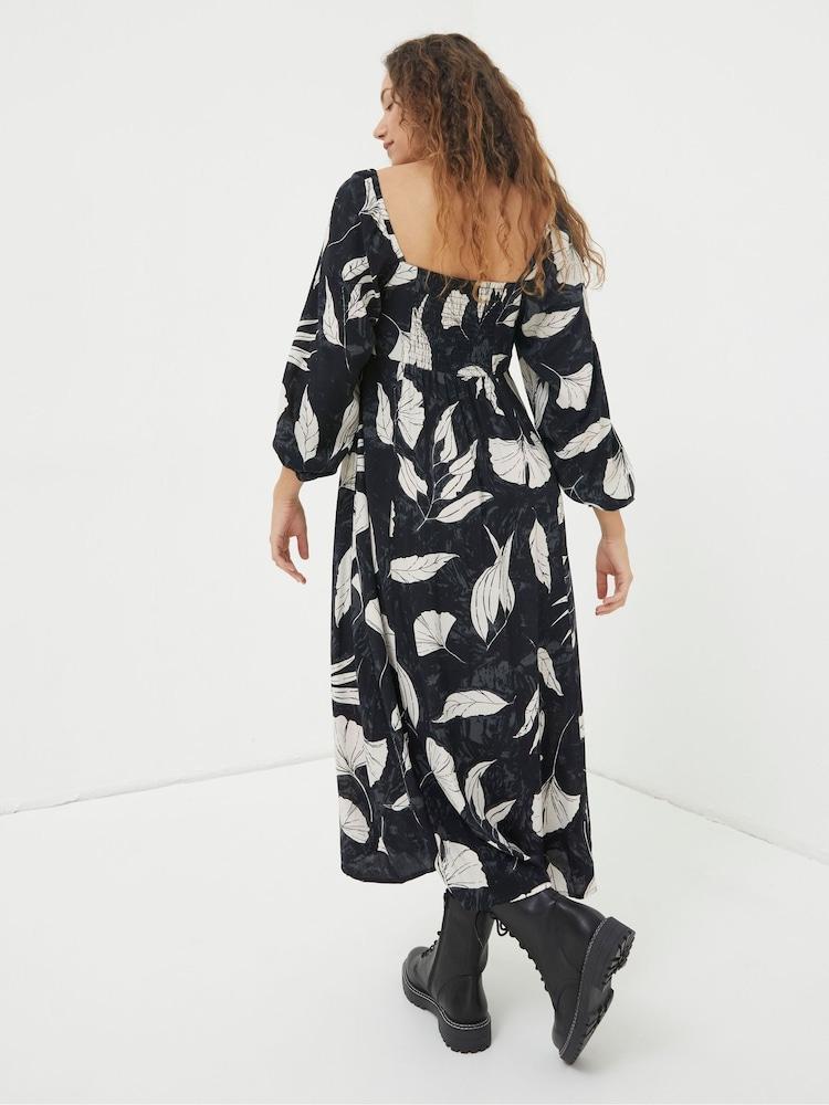 Fat Face Black Tessa Twilight Leaves Midi Dress