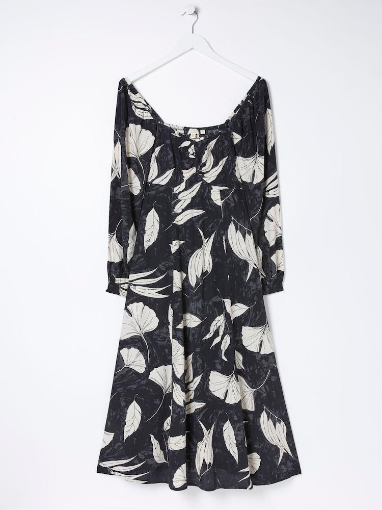 fat face Black Tessa Twilight Leaves Midi Dress