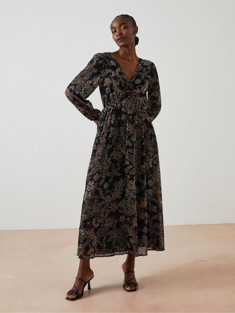 Fat Face Black Victoria Floral Devore Midi Dress