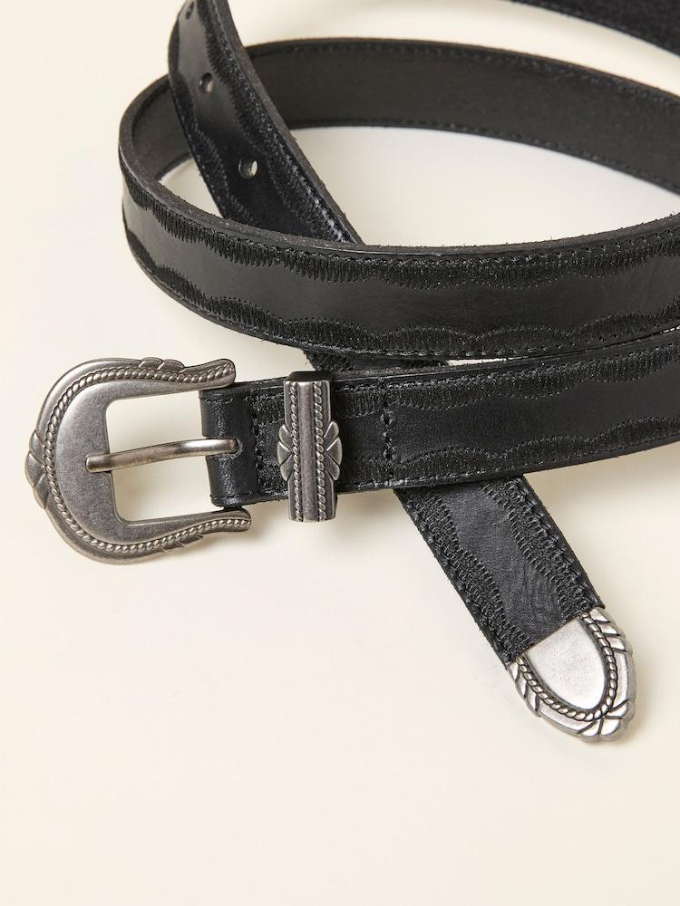 fat face Black Western Detail Leather Belt