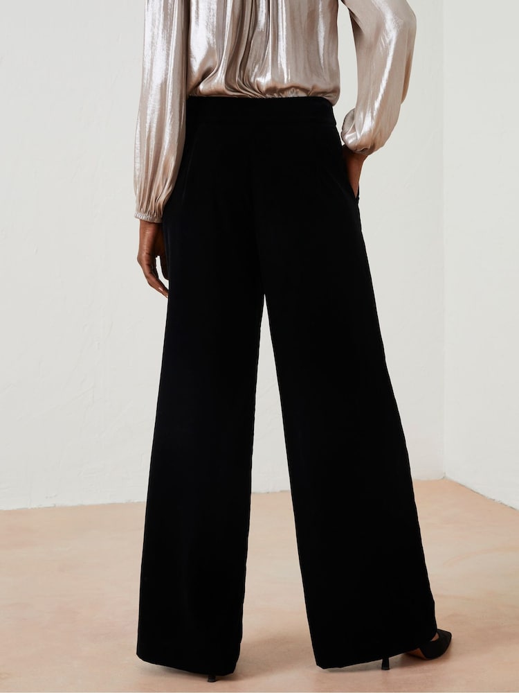 Fat Face Black Wide Leg Velvet Trousers