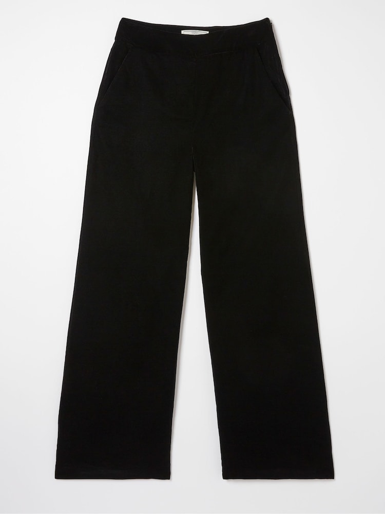 fat face Black Wide Leg Velvet Trousers