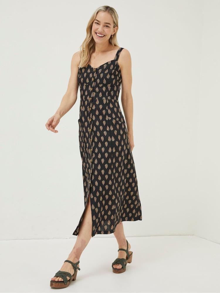 Fat Face Black Woodblock Corey Linen Dress
