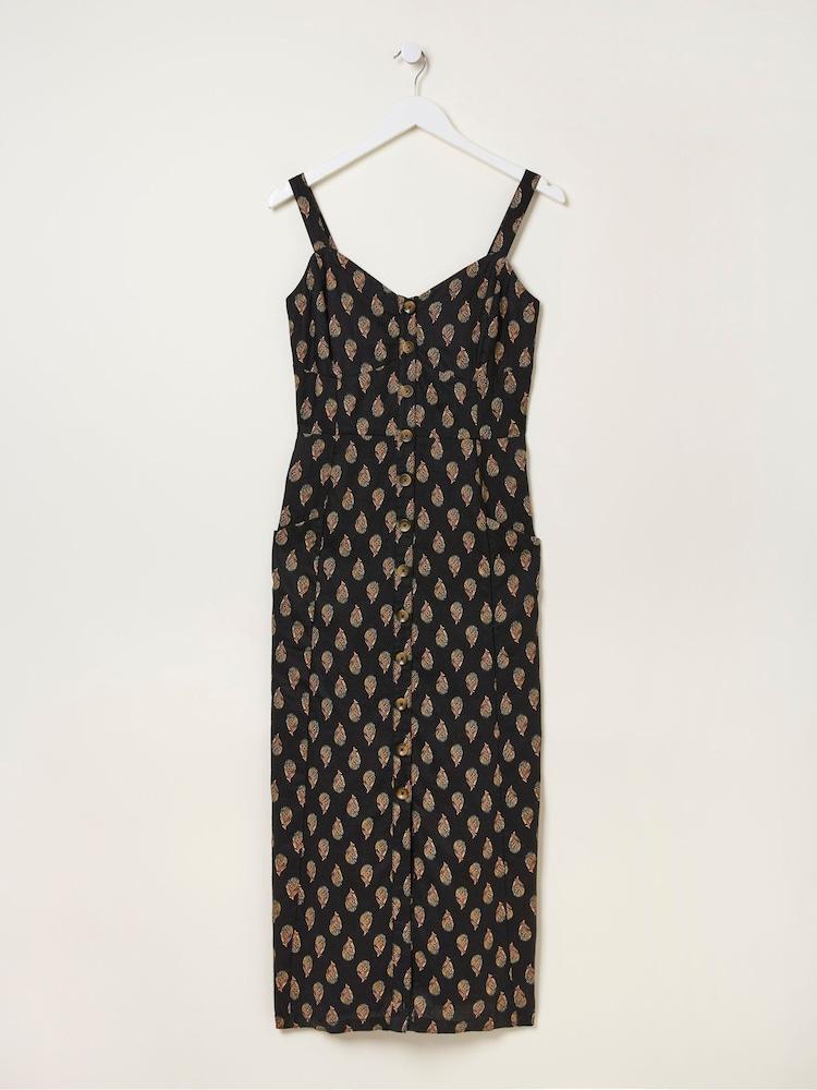 fat face Black Woodblock Corey Linen Dress