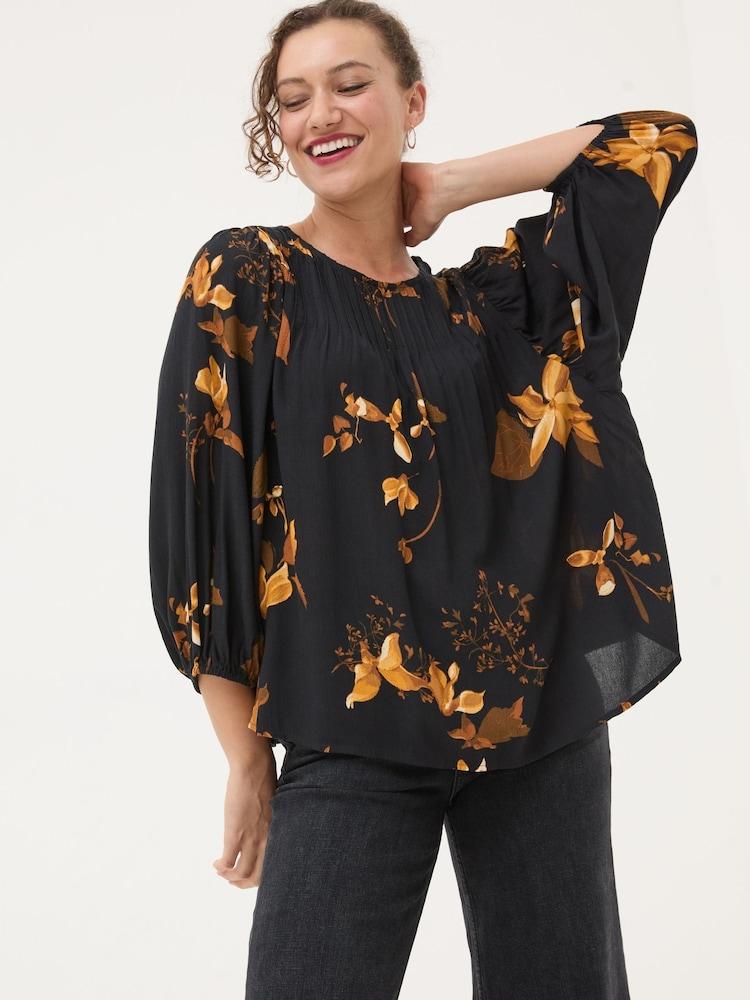 Fat Face Black Wynn Floral Blouse