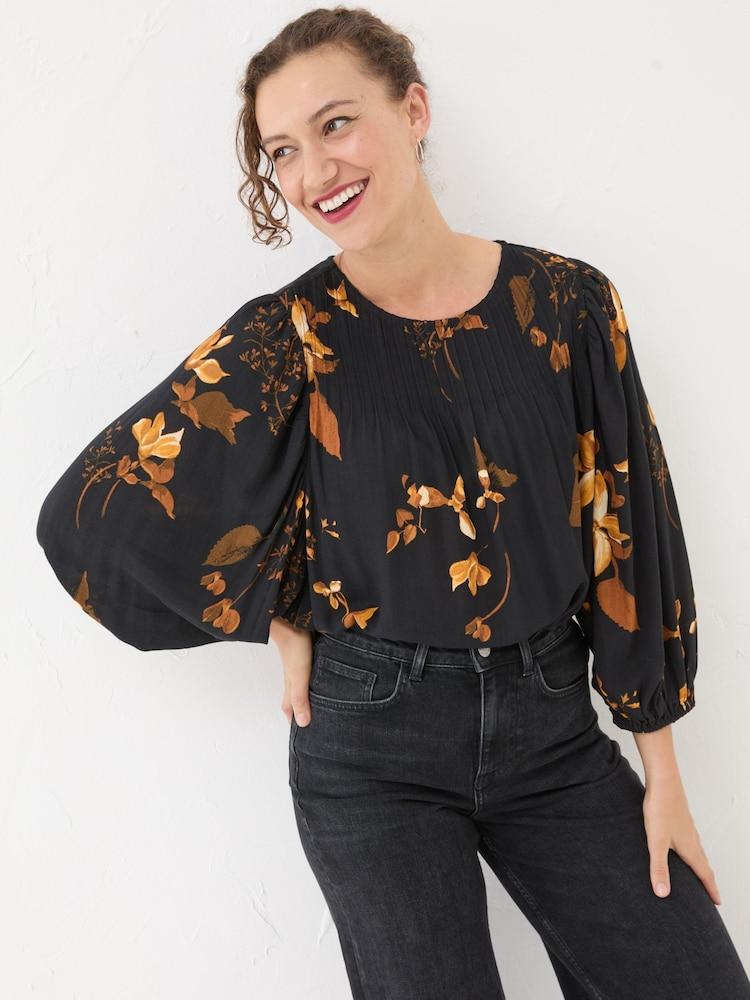 Fat Face Black Wynn Floral Blouse