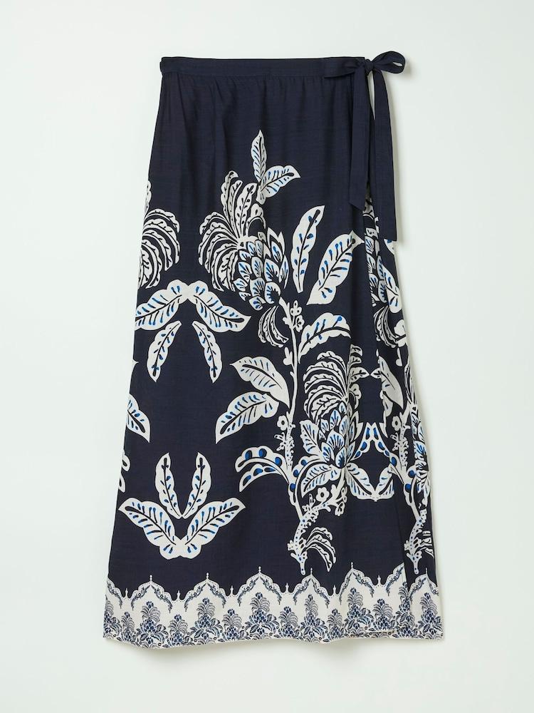 fat face Blakely Blue Damask Placement Midi Skirt
