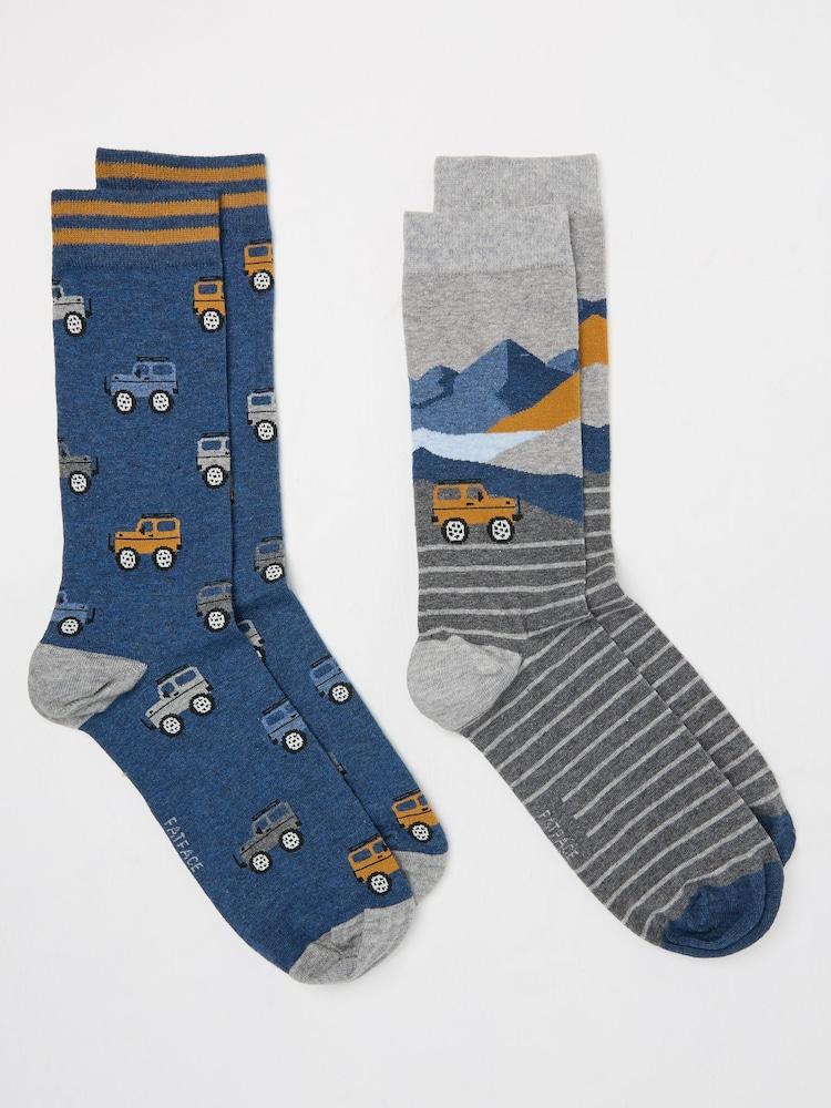Fat Face Blue 2 Pairs Of Off Roader Socks In A Box