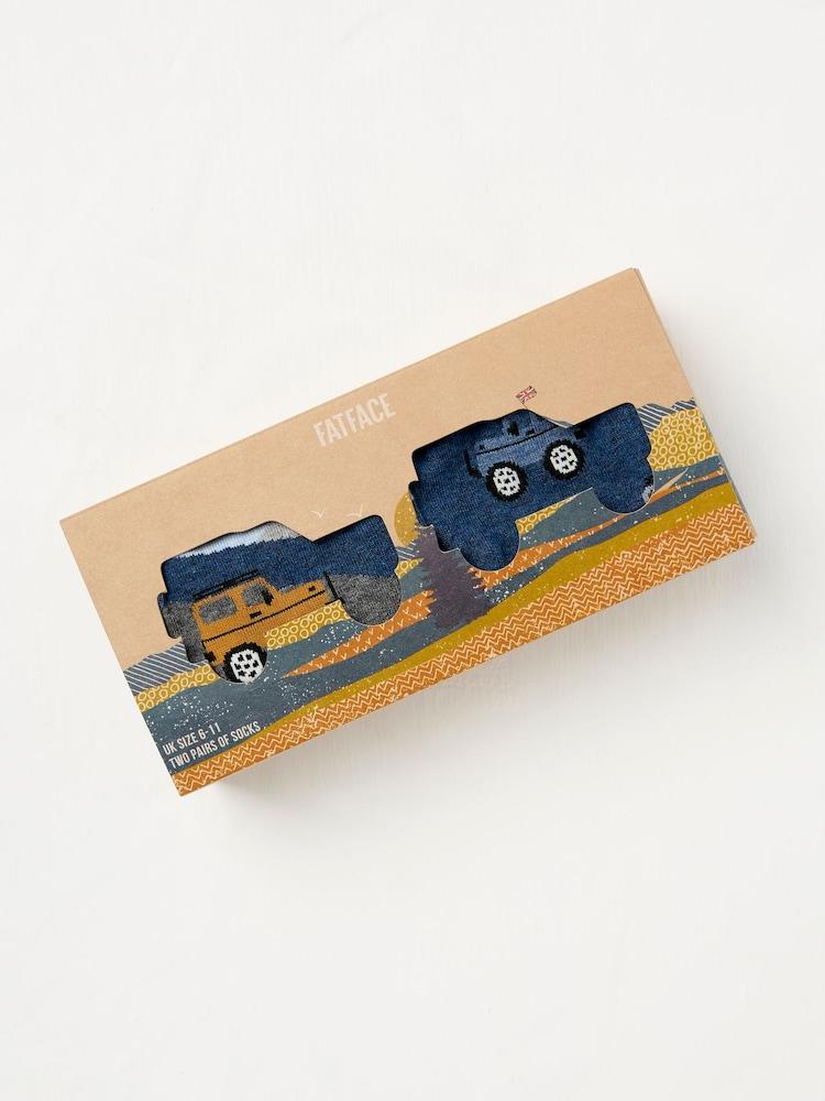 fat face Blue 2 Pairs of Off Roader Socks in a Box