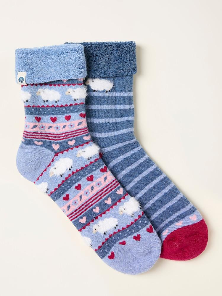 Fat Face Blue 2 Pairs Of Sheep Welly Socks