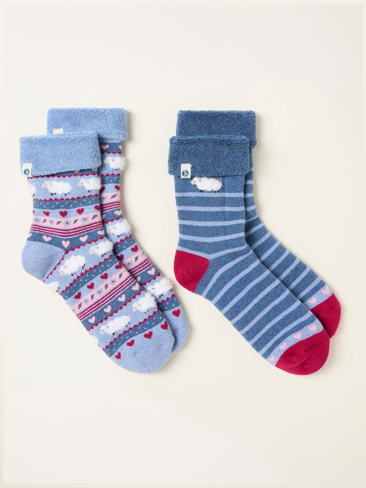 fat face Blue 2 Pairs of Sheep Welly Socks