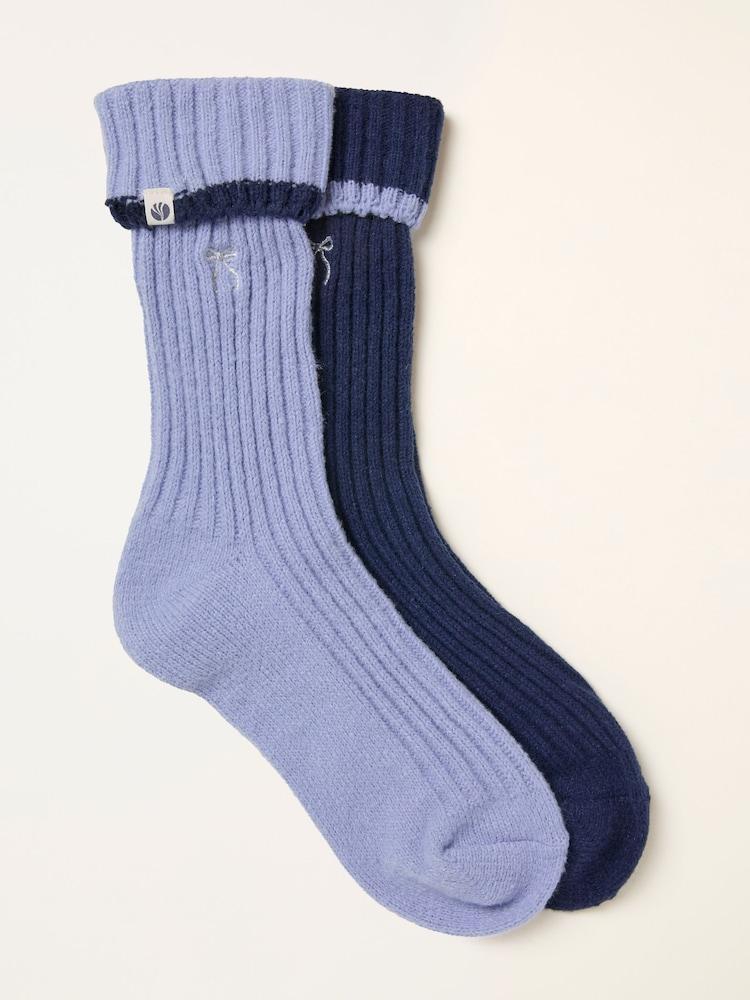 Fat Face Blue 2 Pairs Of Super Soft Bow Socks