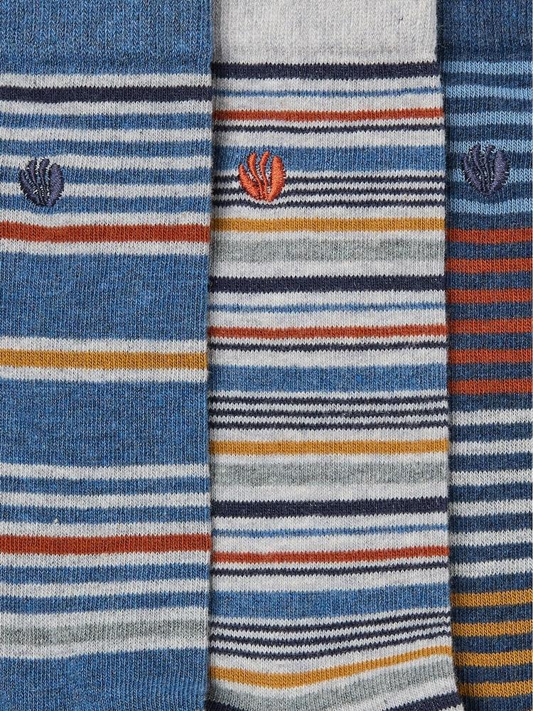 Fat Face Blue 3 Pack Men's Striped Socks