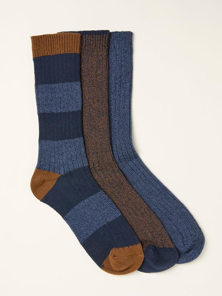 Fat Face Blue 3 Pairs Of Boot Socks