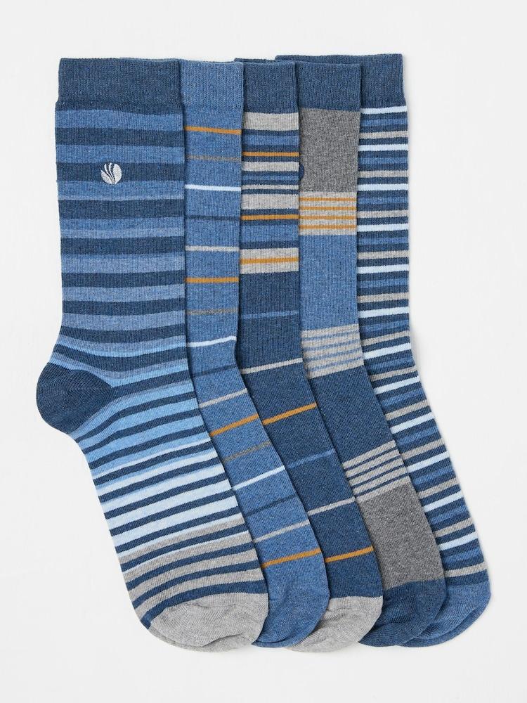 Fat Face Blue 5 Pack Men's Striped Socks