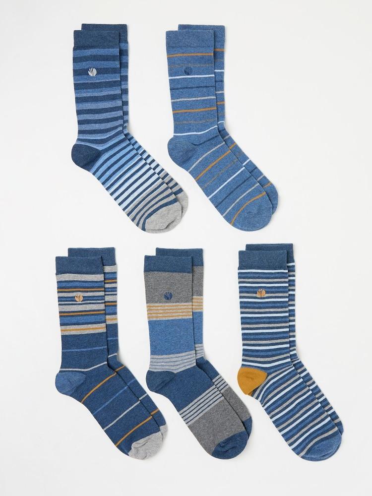 fat face Blue 5 Pack Men's Striped Socks