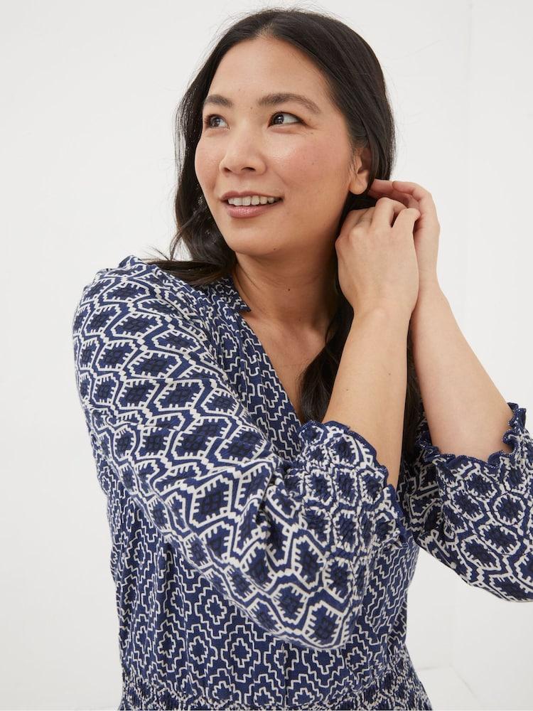 Fat Face Blue Amba Patchwork Geo Jersey Dress