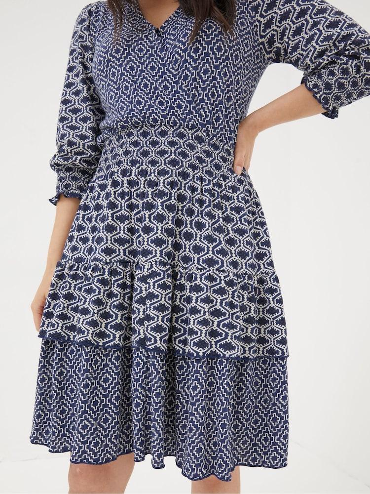fat face Blue Amba Patchwork Geo Jersey Dress