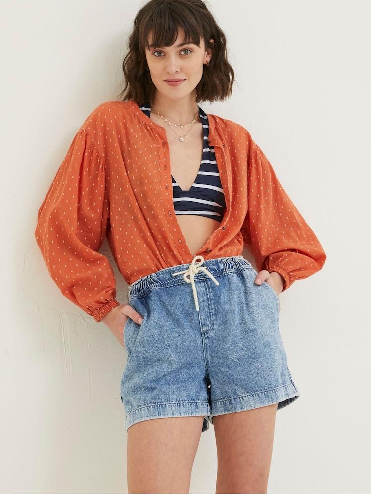 Fat Face Blue Ashby Pull-On Denim Shorts