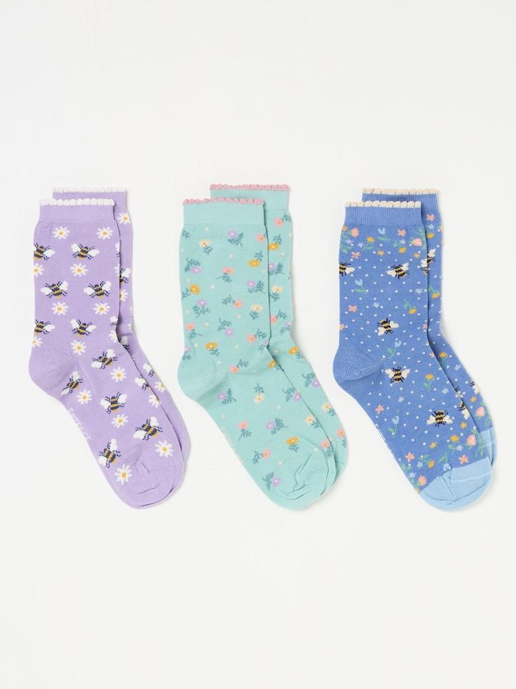 Fat Face Blue Bee 3 Packs Women's Socks
