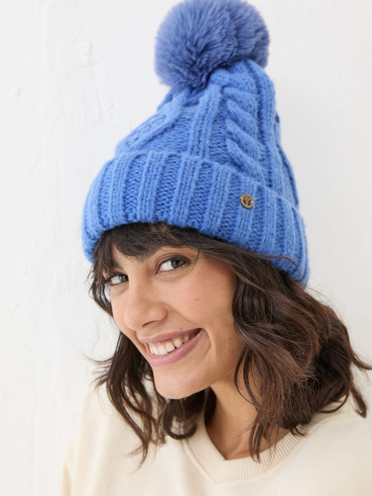 Fat Face Blue Billie Cable Bobble Hat