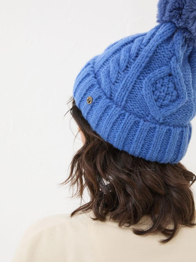 Fat Face Blue Billie Cable Bobble Hat