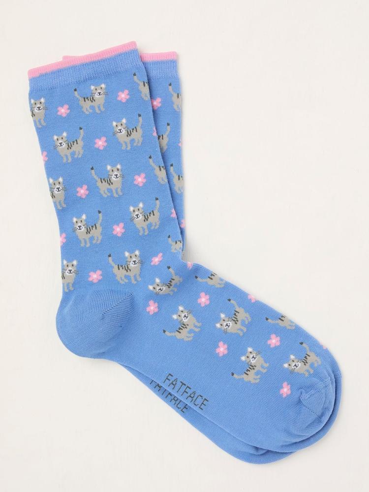 Fat Face Blue Cat Socks