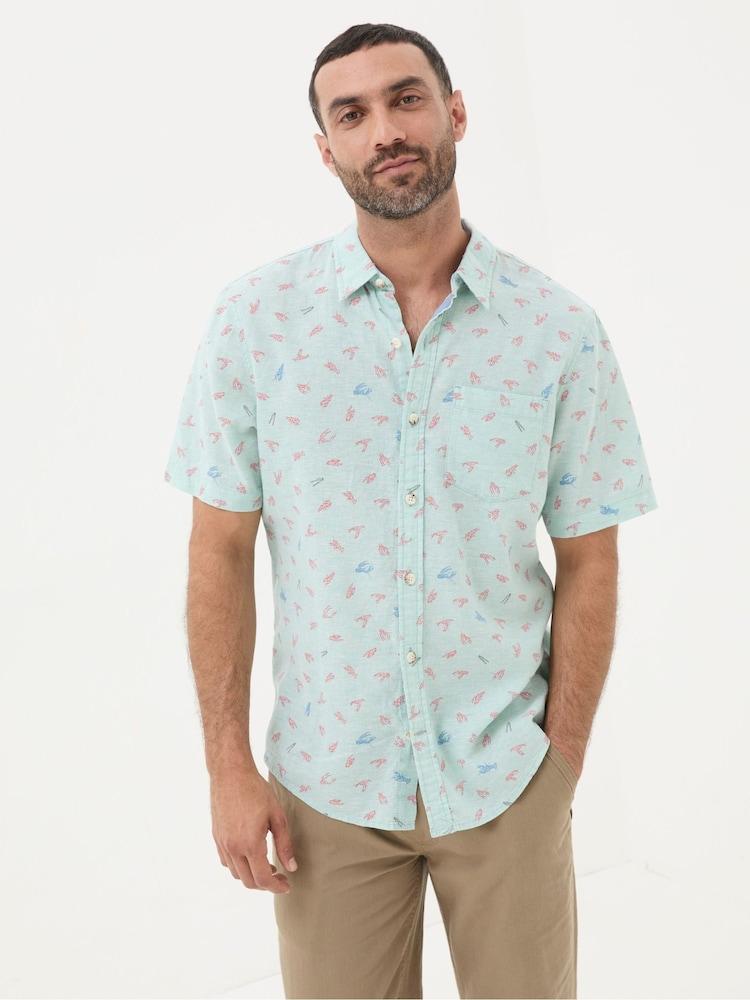 Fat Face Blue Cracking Lobster Print Shirt
