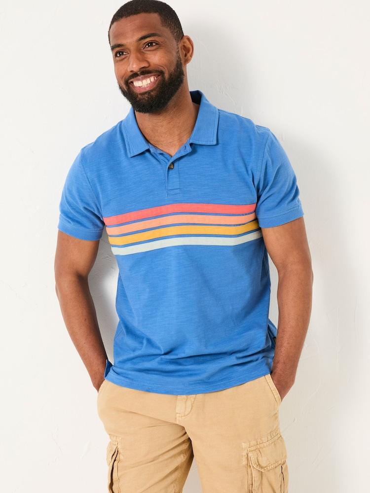 Fat Face Blue Cut And Sew Chest Stripe Polo