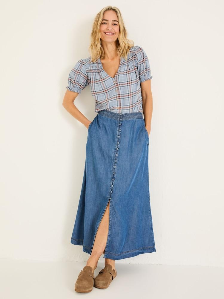 Fat Face Blue Denim Arabella Midi Skirt