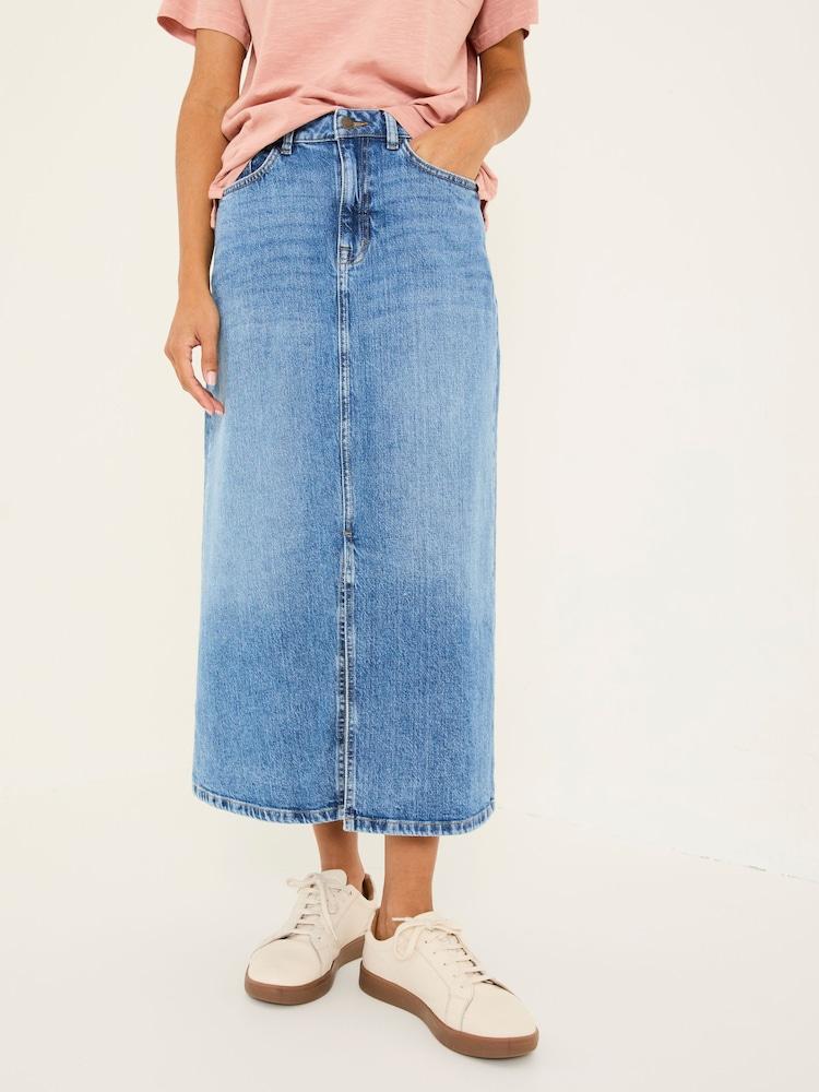 Fat Face Blue Denim Carla Midi Skirt