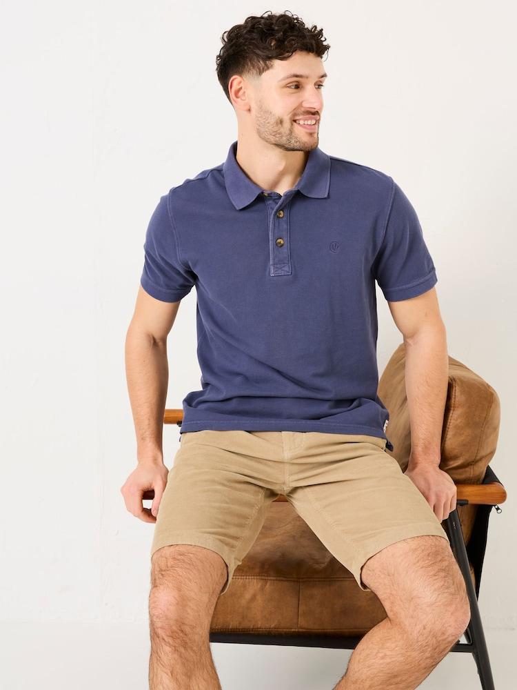 Fat Face Blue Denim Short Sleeve Pique Polo