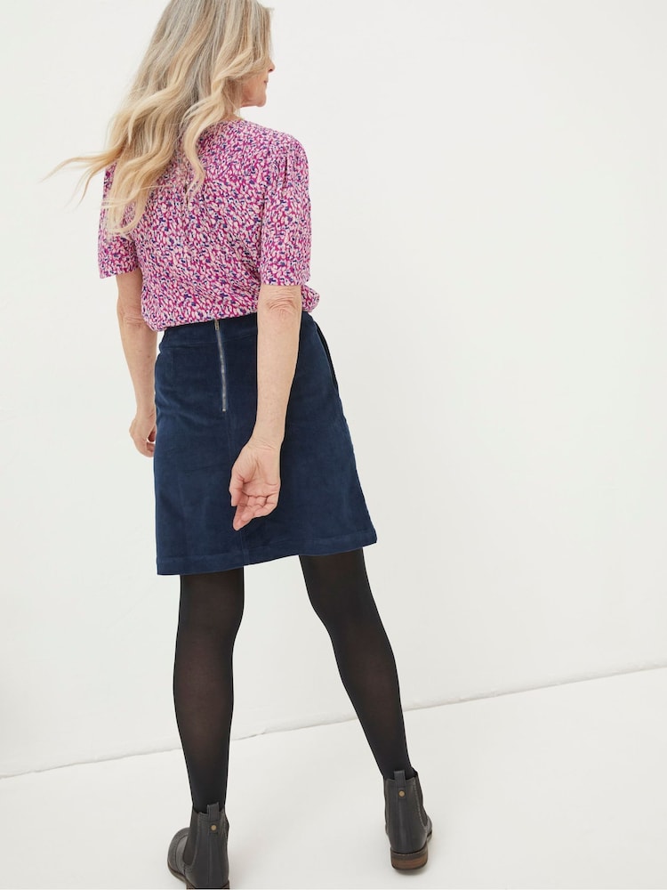 Fat Face Blue Eliza Cord Skirt