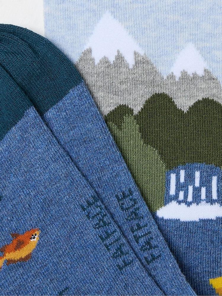 Fat Face Blue Fishing Scene Socks