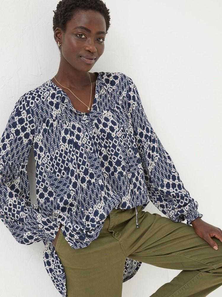 Fat Face Blue Georgie Patchwork Geo Tunic