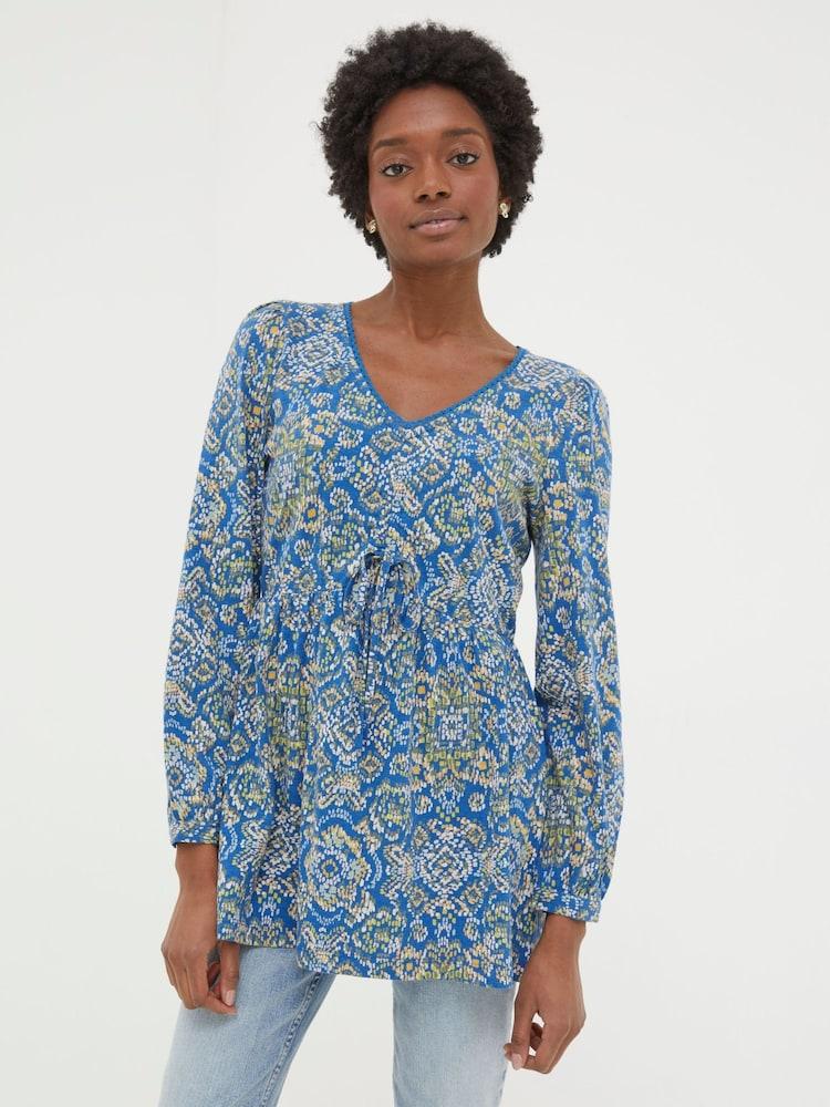 Fat Face Blue Gina Aztec Texture Tunic